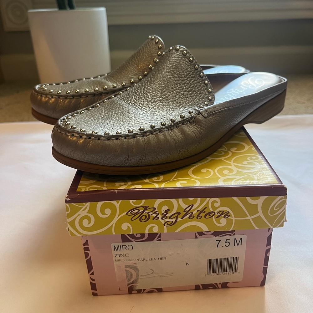 Brighton Metallic Silver Leather Slip-Ons